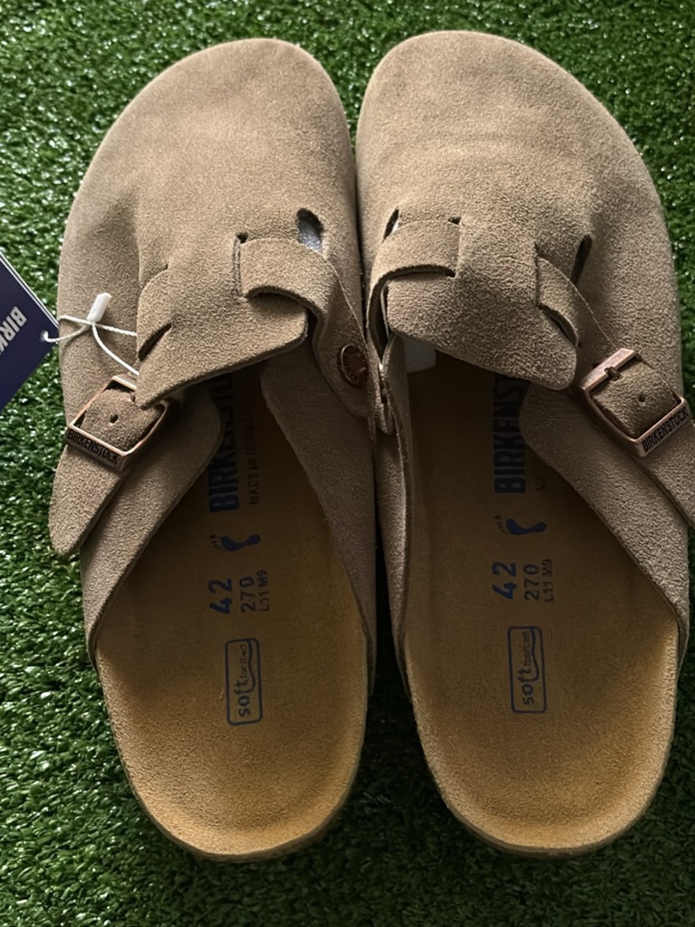 Birkenstock Women’s Suede Boston Clog in Taupe Brown
